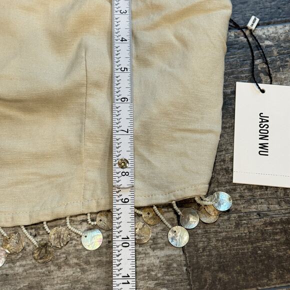 Jason Wu Crop Top Womens 8 Beige Mother of Pearl Shell Beaded Trim Summer NWT - Picture 10 of 13